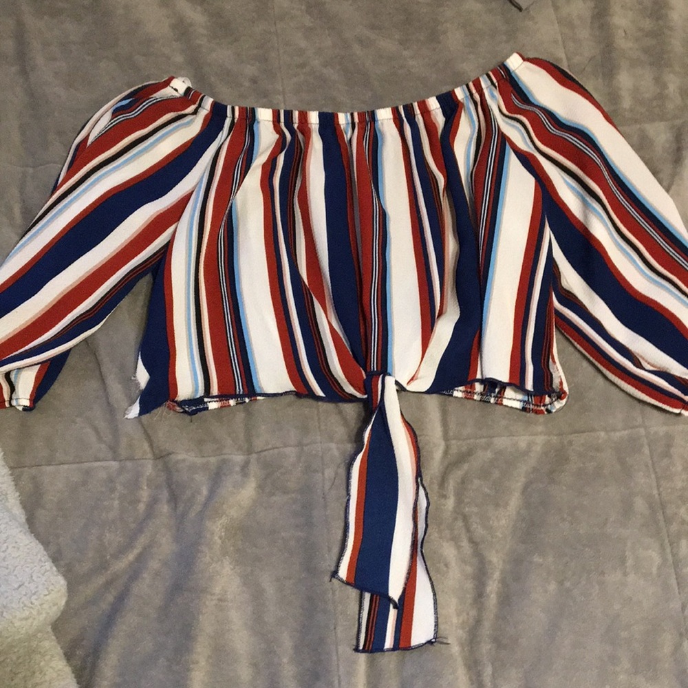 striped crop top tie front